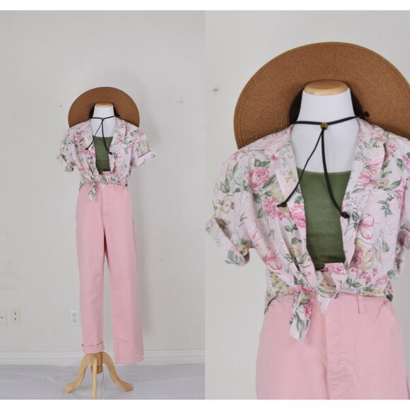 Capacity Tops - Vintage 80s Pink Floral Blouse | size M‎